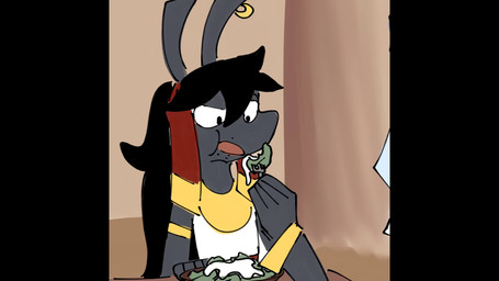 accidental_cum_drink anthro black_hair bodily_fluids bottle clothed clothing container cum cum_in_bottle cum_in_container cum_in_mouth cum_inside cum_on_food cutlery drinking drinking_cum duo eating eating_food egyptian egyptian_clothing egyptian_headdress food food_fetish fork genital_fluids grey_body hair humor implied_orgasm kitchen_utensils lettuce male male/male plant ranch_dressing red_hair salad sitting smile smiling_at_another tools vegetable bunchasticks sound_warning egyptian_mythology middle_eastern_mythology mythology undertale_(series) horus set_(deity) avian bird deity falconid mythological_creature set_(species) 16:9 animated hi_res short_playtime sound video widescreen incest_(lore) nephew_(lore) uncle_(lore) uncle_and_nephew_(lore)