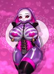 anthro big_breasts breasts camel_toe clothing corset female fur gloves handwear heart_eyes heart_pasties heart_symbol legwear lingerie multicolored_body multicolored_fur pasties pink_background purple_body purple_fur red_eyes simple_background smile solo thick_thighs thigh_highs topwear two_tone_body two_tone_fur rebrokota alice_(foxtalon) lagomorph leporid mammal rabbit hi_res