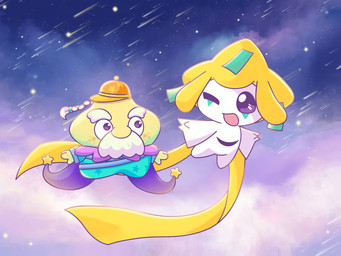 ambiguous_gender cosmic_background duo meteor sky skyscape star starry_background starry_sky bccdl123456 nintendo pleasant_goat_and_big_big_wolf pokemon meteor_grandpa_(pgatbbw) generation_3_pokemon humanoid jirachi legendary_pokemon pokemon_(species) 4:3 hi_res