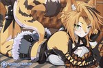 anthro big_breasts blush breasts clothed clothing female green_eyes looking_at_viewer smile solo text sollyz mihoyo zenless_zone_zero pulchra_fellini felid feline mammal thiren animated short_playtime