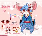 animal_mask anthro asian_clothing bell bell_collar big_ears biped blonde_hair blue_clothing blue_hair blue_kimono blush breasts clothed clothing collar east_asian_clothing female female_symbol flower_clothing_pattern fox_mask front_view fully_clothed_anthro fur gender_symbol hair japanese_clothing kemono kimono long_hair looking_at_viewer mask medium_breasts multicolored_body multicolored_fur multicolored_hair pattern_background pattern_clothing pawpads paws pink_body pink_ears pink_fur pink_hair pink_tail raised_hand raised_paw red_eyes simple_background smile solo standing symbol tail text tuft two_tone_body two_tone_fur white_body white_fur white_tail misumasu sakura_(misumasu) canid canine fox mammal 2020 alternate_version_at_source artist_name character_name colored digital_drawing_(artwork) digital_media_(artwork) english_text model_sheet shaded