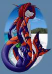 anthro biped breasts clothed clothing female hair non-mammal_breasts outside seaside side_boob small_breasts smile solo standing thong topless underwear schitzofox amphibian fish frog hybrid marine poison_dart_frog shark strawberry_poison-dart_frog 2013 hi_res