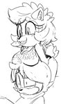 anthro big_breasts black_nose boob_hat breasts cleavage clothed clothing confusion duo female female/female head_tuft scut_tail shirt short_tail simple_background smile sweater tail tank_top teeth topwear tuft white_background adam_bryce_thomas sega sonic_the_hedgehog_(series) bump_the_deer fan_character sage_the_sloth cervine deer mammal pilosan sloth xenarthran absurd_res hi_res monochrome sketch