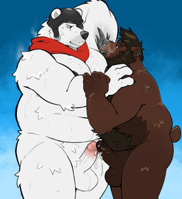 anthro arm_grab armpit_fetish armpit_hair armpit_sniffing balls belly biceps big_belly big_nipples black_nipples bodily_fluids body_hair body_worship brown_body brown_fur brown_penis chest_hair dark_belly duo ear_piercing erection eye_contact facial_piercing frottage fur genital_fluids genitals hair half-closed_eyes looking_at_another male male/male musk musk_worship musky_armpit musky_balls musky_penis narrowed_eyes nipples nose_piercing overweight overweight_anthro overweight_dom overweight_male overweight_sub penile penis penis_touching penises_touching piercing precum raised_arm sex smelly sniffing stink_fumes submissive submissive_male sweat tips_touching spazz_bear epic_games fortnite gabby_(gabbyrusdraac) polar_patroller bear brown_bear mammal polar_bear ursine hi_res