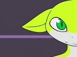 ambiguous_gender anthro close-up ears_down glistening glistening_eyes green_body green_eyes pivoted_ears simple_background solo darkdoomer fluo lizard reptile scalie