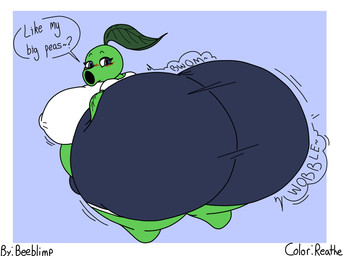 belly big_belly big_breasts big_butt big_nipples big_vulva black_eyebrows blue_background blue_bottomwear blue_clothing blue_eyes blue_shorts blush border bottomwear breasts butt butt_squish camel_toe clothing dialogue eyebrows eyelashes female genitals green_body green_hair hair hand_on_butt hand_on_own_butt huge_belly huge_breasts huge_butt huge_thighs hyper hyper_breasts hyper_butt hyper_genitalia hyper_thighs hyper_vulva leaf leaf_arms leaf_hair looking_back motion_lines nipple_outline nipples not_furry overweight overweight_female overweight_humanoid plant plant_hair pseudo_hair rear_view shirt shorts simple_background siphon_(anatomy) solo speech_bubble squish talking_to_viewer text thick_thighs tight_clothing topwear vulva white_border white_clothing white_shirt white_topwear beeblimp reathe third-party_edit electronic_arts plants_vs._zombies popcap_games elisa_(reathe) elemental_creature elemental_humanoid flora_fauna humanoid peashooter_(pvz) plant_humanoid 2025 artist_name color_edit colored digital_media_(artwork) english_text flat_colors hi_res