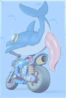 animal_genitalia animal_penis blue_background blue_body blue_fin cetacean_genitalia cetacean_penis dolphin_tail eyewear feral genitals goggles male motorcycle penis presenting simple_background tapering_penis vehicle backsash mario_bros nintendo dolphin_(mario) 2026 hi_res
