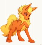 ambiguous_gender black_nose blonde_hair feral hair paws red_eyes simple_background solo standing tongue white_background blackfury nintendo pokemon eeveelution flareon generation_1_pokemon pokemon_(species) 2018 digital_media_(artwork)