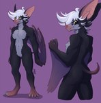 2024 4_toes 5_fingers abs ankle_tuft anthro arm_tuft bat biceps big_ears black_body black_fur butt butt_pose calf_tuft chest_tuft claws conditional_dnp countershading crotch_tuft dark_sclera elbow_tuft fangs featureless_chest featureless_crotch feet female fingers flat_chested flexing fluffy frown fur greenlinzerd grey_body grey_fur hair hi_res knee_tuft leaf-nosed_bat leg_tuft looking_at_viewer looking_back looking_back_at_viewer mammal membrane_(anatomy) membranous_wings microbat multiple_images muscular muscular_anthro muscular_female muscular_thighs navel neck_tuft nude pink_snout pose purple_background shoulder_tuft signature simple_background small_tail solo tail teeth toes tuft vespera_(greenlinzerd) webbed_hands were werebat white_hair winged_arms wings yangochiropteran yellow_eyes