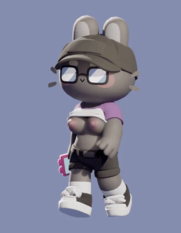 4_fingers :> anthro areola belt black_belt black_clothing black_footwear black_shoes blush blush_stickers bouncing_breasts breasts cellphone clothed clothed_anthro clothed_female clothing electronics eyebrows eyewear female female_anthro fingers footwear glasses grey_breasts grey_ears grey_eyebrows grey_inner_ear grey_tail grey_whiskers holding_object holding_phone medium_breasts nipples no_bra phone pink_areola pink_blush pink_nipples raised_clothing raised_shirt raised_topwear rectangular_glasses round_tail shirt shoes short_tail smartphone smile socks solo tail topwear walking wearing_glasses whiskers white_clothing white_footwear white_socks choecoga lagomorph leporid mammal rabbit 2026 3d_(artwork) 3d_animation animated digital_media_(artwork) loop