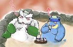 anthro bathing belly blue_body blush duo eyes_closed fur green_body green_fur kemono overweight water white_body white_fur snow_utamaru nintendo pokemon fan_character abomasnow blastoise generation_1_pokemon generation_4_pokemon pokemon_(species) 2011