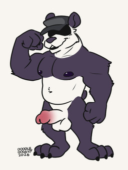 anthro clothing flexing genitals hat hat_only hat_over_eyes headgear headgear_only headwear headwear_only male mostly_nude penis solo doodledoggy bear giant_panda mammal 3:4 absurd_res hi_res
