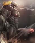 abs anthro balls biceps big_penis bodily_fluids erection genitals huge_penis humanoid_genitalia humanoid_penis male muscular muscular_anthro muscular_male nipples nude obliques pecs penis serratus solo sweat vein veiny_penis magangz bandai_namco digimon blackwargreymon digimon_(species) hi_res