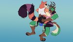 anthro antlers armpit_hair armpit_tuft body_hair brown_body brown_fur bulge clothed clothing crop_top detailed_bulge duo eye_contact fur green_body green_fur hair hand_on_back hand_on_shoulder horn jockstrap looking_at_another looking_at_partner male male/male multicolored_body multicolored_fur multicolored_tail orange_body orange_fur pawpads paws purple_body purple_fur shirt simple_background sitting sitting_on_another smile tail tank_top thong topwear tuft underwear white_body white_fur rukann esofaoul_(character) canid canine canis deer hybrid mammal procyonid raccoon werecanid werecanine werecreature wolf digital_media_(artwork) hi_res female_(lore) male_(lore)