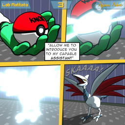 ambiguous_gender beak clothed clothing dialogue dialogue_box duo feet feral gloves handwear open_mouth page_number pokeball smile tail talons text toes using_pokeball wings aquinas_audax nintendo pokemon avian bird generation_2_pokemon human mammal pokemon_(species) skarmory 1:1 3d_(artwork) absurd_res blender_(artwork) blender_eevee_(artwork) comic digital_media_(artwork) english_text hi_res signature