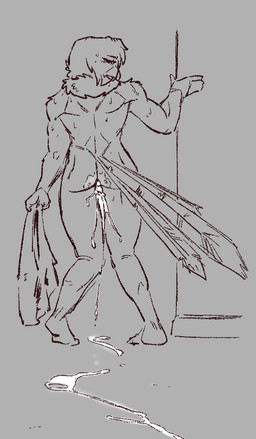 after_sex anthro beak biped bodily_fluids butt cum cum_on_ground cum_on_leg cum_trail eyebrows feathers female genital_fluids hair leaking_cum looking_at_viewer looking_back looking_back_at_viewer muscular muscular_female neck_tuft nude plantigrade rear_view short_hair simple_background solo standing tail tail_feathers tuft canisfidelis clara_(canisfidelis) avian bird corvid corvus_(genus) crow oscine passerine 2026 monochrome sketch