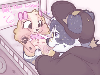 anthro duo female licking male male/female oral toddler tongue young young_anthro young_female mushy australian_shepherd bird_dog canid canine canis cocker_spaniel domestic_dog herding_dog hunting_dog mammal pastoral_dog sheepdog spaniel hi_res father_(lore) parent_(lore)