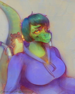 abstract_background anthro breasts clothing disability duo eyelashes female feral freckles gesture green_body green_hair green_scales grey_eyes hair hand_gesture hoodie long_tail looking_at_viewer male paraplegic scales short_hair sitting smile snout tail text topwear v_sign vehicle wheelchair whiskers yellow_sclera kadalsaurus cavemanon_studios i_wani_hug_that_gator guts_(iwhtg) olivia_halford baryonyx dinosaur mammal murid murine prehistoric_species rat reptile rodent scalie spinosaurid theropod 2024 4:5 artist_name digital_drawing_(artwork) digital_media_(artwork) hi_res watermark