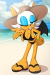 5_toes anthro beach big_breasts bikini breasts clothing feet female footwear humanoid_feet plantigrade shoes solo swimwear toes two-piece_swimsuit foot_ninja15 sega sonic_the_hedgehog_(series) rouge_the_bat bat mammal 2:3 absurd_res hi_res