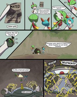 1_eye anthro bottomwear clothing detailed_background female genitals group hero_pose imminent_danger male mystery_dungeon_badge pose simple_background skinny skinny_anthro skinny_female skirt text vulva wanted_poster umilumi nintendo pokemon gardevoir generation_3_pokemon generation_4_pokemon kirlia magnezone pokemon_(species) ralts absurd_res comic english_text hi_res daughter_(lore) mother_(lore) parent_(lore)