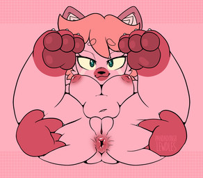 anthro anus bedroom_eyes breasts butt chibi female female_anthro gaping gaping_anus genitals kemono narrowed_eyes nipples paws seductive smile smirk solo spread_anus spread_butt spread_legs spreading vulva pandadough fan_character felid feline mammal