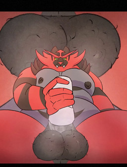 anthro anus balls big_balls bodily_fluids body_hair cum genital_fluids genitals hairy_balls leaking_cum leaking_precum male masturbation musclegut muscular muscular_male musk musky_balls musky_penis pecs penetrable_sex_toy precum sex_toy solo spread_legs spreading throbbing throbbing_balls mirandaths nintendo pokemon generation_7_pokemon incineroar pokemon_(species) animated hi_res short_playtime webm