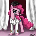 blue_eyes bottomless clothed clothing female hair hat headgear headwear knife pink_hair shirt solo topwear weapon john_joseco a_clockwork_orange friendship_is_magic hasbro my_little_pony pinkie_pie_(mlp) earth_pony equid equine horse mammal pony 1:1 2011 crossover