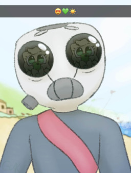 anthro antlers beach beach_umbrella blurred_background duo eyelashes female fur gas_mask green_eyes holding_object horn male mask nervous parasol reflection reflection_focus reflection_in_eyes worried yellow_body yellow_fur guak jessie_miller_(guak) ted_(guak) deer humanoid mammal hi_res