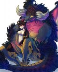 anthro black_body black_fur black_hair black_scales blush bow_ribbon breasts capcom crossover cuddling duo ear_nibble elder_dragon female fur hair hi_res horn interspecies larger_male long_hair male male/female mammal monster_hunter mouse multicolored_body multicolored_fur multicolored_sclera murid murine muscular nergigante nude quills_(anatomy) red_eyes rodent romantic romantic_couple scales sitting size_difference smile spiked_tail spikes spikes_(anatomy) tail tomatson white_body white_fur wings xingzuo_temple yellow_body yellow_eyes yellow_scales zhima_(diives)