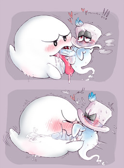 balls barely_visible_genitalia barely_visible_vulva big_penis blue_hair blush bodily_fluids clothing cum cum_in_ghost cum_in_mouth cum_inside cumshot dripping duo ejaculation erection exclamation_point eyes_closed fellatio female floating_head_creature genital_fluids genitals ghost_sex hair hat headgear headwear heart_eyes heart_symbol internal internal_oral looking_pleasured male male/female narrowed_eyes not_furry oral orgasm penile penis penis_on_tongue red_eyes saliva sex simple_background sweat tears teeth tongue tongue_out translucent translucent_body vaginal_fluids vein veiny_penis vulva white_body white_penis unknown_artist mario_bros nintendo super_mario_odyssey cappy_(mario) bonneter boo_(mario) ghost spirit waddling_head 2019 hi_res