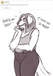 anthro breasts female fur hair smile solo glopossum elise_(glopossum) canid canine canis domestic_dog mammal 2021 black_and_white digital_media_(artwork) hi_res monochrome trans_(lore) trans_woman_(lore)