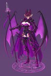 anthro armor bat_wings big_breasts big_wings black_armor black_clothing black_panties black_sclera black_underwear black_weapon black_wings boots breasts brown_hair cloak clothing ear_piercing ear_ring female footwear hair hand_on_leg hand_on_thigh high_heeled_boots high_heels highlights_(coloring) holding_melee_weapon holding_object holding_polearm holding_spear holding_weapon horn looking_at_viewer magic magic_weapon melee_weapon membrane_(anatomy) membranous_wings occult_symbol panties piercing pink_armor pink_cloak pink_clothing pink_eyes pink_hair pink_wings polearm purple_armor purple_cloak purple_clothing purple_eyes ring_piercing shoes sigil solo spear spiked_wings spikes spikes_(anatomy) symbol unconvincing_armor underwear weapon wing_spikes wings wmdiscovery93 geo_(pechallai) antelope bovid bovid_demon demon gazelle mammal succubus thomson's_gazelle true_antelope hi_res