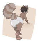 anthro clean_diaper clothed clothing diaper diaper_fetish diaper_only green_eyes hair looking_at_viewer looking_back male markings pawpads paws simple_background solo standing striped_markings striped_tail stripes tail tail_markings topless wearing_diaper o'coon canid canine mammal procyonid raccoon raccoon_dog tanuki hi_res
