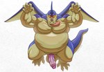 anthro balls biceps blush erection genitals glans looking_at_viewer male muscular muscular_male overweight overweight_male pecs penis solo tongue tongue_out wings lovkuma dragon_ball giran reptile scalie