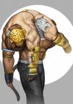 5_fingers abs anthro belt bottomwear carrying_another clothed clothing dark_body dark_skin duo fangs fingers footwear for_a_head male muscular muscular_male open_mouth pants pecs shoes shoulder_carry teeth topless wrestler wrestling traver009 tekken armor_king king_(tekken) animal_head animal_humanoid humanoid 2018 absurd_res hi_res