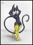 anthro balls black_body black_border border butt clothing foreskin fur genitals head_tuft legwear looking_at_viewer male nipples penis raphe_(anatomy) simple_background solo tail tuft wilelter felix_the_cat_(series) domestic_cat felid feline felis mammal