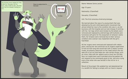 anthro big_butt blood bodily_fluids butt crying dialogue electronics female flat_chested for_a_head information_box machine screen screen_face simple_background solo tears television text thick_thighs wide_hips wounded photolol.03 nekane_(photolol.03) android aquatic fish object_head robot screen_head shark tv_head english_text flat_colors hi_res