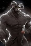 2022 abs anthro balls beard biceps black_background black_penis bovid caprine caprine_demon demon dopq erection facial_hair foreskin genitals glowing glowing_body glowing_eyes goat_demon hi_res holding_object horn looking_at_viewer male mammal manly muscular muscular_anthro muscular_arms muscular_male nipples nude pecs penis simple_background solo standing triceps wristband yellow_eyes