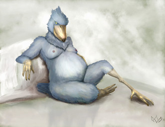 4_fingers 4_toes anisodactyl anthro arm_support avian_feet beak belly big_belly biped black_beak breasts brown_claws brown_nipples claws dipstick_beak feather_tuft feathers feet female fingers grey_body grey_feathers grey_tail looking_aside looking_away medium_breasts multicolored_beak natural_breasts neck_tuft nipples non-mammal_breasts non-mammal_nipples nude pose pregnant pregnant_anthro pregnant_female raised_leg reclining simple_background sitting smile solo tail tail_feathers talons toe_claws toes tuft two_tone_beak white_background yellow_beak yellow_sclera caedere avian bird pelecaniform shoebill 2015 digital_media_(artwork) digital_painting_(artwork) full-length_portrait light_theme painting_(artwork) pinup portrait