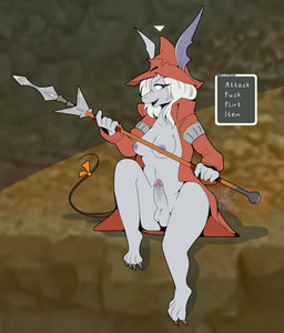 accessory anthro balls barefoot breasts clothing erection feet furgonomics gameplay_mechanics genitals gui gynomorph hair hat headgear headwear holding_melee_weapon holding_object holding_polearm holding_weapon intersex jacket melee_weapon navel nipple_piercing nipples penis piercing polearm red_clothing red_hat red_headwear red_jacket red_topwear ribbons sitting smile solo tail tail_accessory tail_ribbon text topwear weapon white_hair maynara final_fantasy final_fantasy_ix square_enix freya_crescent burmecian mammal rodent 2022 absurd_res digital_media_(artwork) english_text hi_res