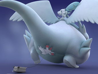 big_butt butt butt_focus duo extreme_size_difference face_on_butt fart feral flattened grey_background hand_on_butt looking_back macro open_mouth pear-shaped_figure raised_foot rear_view simple_background size_difference spread_wings tail thick_tail thick_thighs white_body wide_hips wings kiforda nintendo palworld pocketpair pokemon generation_3_pokemon pal_(species) pokemon_(species) quivern zangoose 2025 3d_(artwork) 4:3 digital_media_(artwork) hi_res