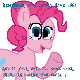 blue_eyes cutie_mark eyelashes feral hair looking_at_viewer open_mouth pink_body pink_ears pink_hair quadruped solo text trooper3 friendship_is_magic hasbro my_little_pony pinkie_pie_(mlp) earth_pony equid equine horse mammal pony 1:1 2020 english_text