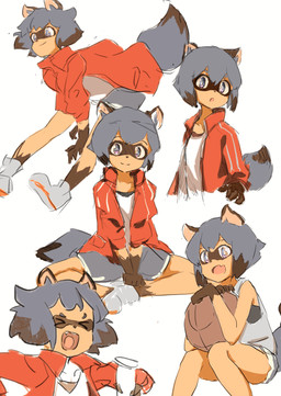 anthro basketball black_body black_fur black_nose blue_body blue_eyes blue_fur blue_hair bottomwear brown_body brown_fur clothed clothing eyes_closed female fur hair jacket looking_at_viewer multicolored_body multicolored_fur multicolored_hair multiple_positions open_mouth simple_background sitting topwear white_background tsukiya_(rajx3523) brand_new_animal studio_trigger michiru_kagemori canid canine mammal raccoon_dog tanuki 2020 absurd_res hi_res