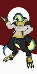 1:2 abstract_background anthro clothed clothing daxl_(daxlmonitor) daxlmonitor forked_tongue furgonomics gesture hand_gesture hand_in_pocket head_turned hi_res lizard long_tail male monitor_lizard pockets pointing reptile scalie sketch solo tail tapering_tail tongue tongue_out