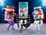 anthro boxing boxing_gloves clothing female fighting_ring food food_costume group handwear peanut_butter sport trio taka_studio helluva_boss mythology nutella loona_(helluva_boss) marshmallow_fluff sundae_(kigtoons) wendy_(snowradish) canid canid_demon canine canis demon hellhound mammal mephitid mythological_canine mythological_creature skunk wolf 2025 4:3 absurd_res hi_res