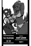 anthro big_breasts big_butt breasts butt clothing dialogue duo female pose text artofthediscipline nintendo pokemon avian bird corvid corvus_(genus) crow generation_5_pokemon oscine passerine pokemon_(species) purrloin comic cover cover_art cover_page english_text hi_res monochrome