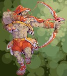 arrow_(weapon) belt belt_buckle bottomwear bow_(weapon) buckle clothing footwear fungus magical_boy male mighty_princes muscular mushroom nipple_piercing nipples nocked_arrow not_furry piercing ranged_weapon sandals shoes shorts tusks weapon rickleone orctober humanoid orc