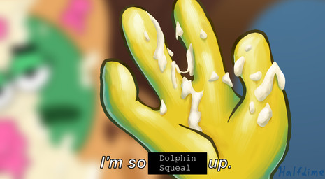 4_fingers anthro censored_text dessert dessert_cum duo eyebrows fingers food food_costume green_body ice_cream male male/male messy sponge style_emulation text waiter_(spongebob_squarepants_movie) yellow_body half_dime neon_genesis_evangelion nickelodeon spongebob_squarepants shinji_ikari spongebob_squarepants_(character) aquatic fish absurd_res hi_res meme