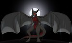 anthro black_body black_fur black_membrane black_scales blue_eyes full_moon fur glowing glowing_eyes heterochromia male membrane_(anatomy) membranous_wings moon night nude red_body red_eyes red_scales scales solo spread_wings standing tail wings giru_(artist) mythology keerniq domestic_cat dragon felid feline felis hybrid mammal mythological_creature mythological_scalie scalie