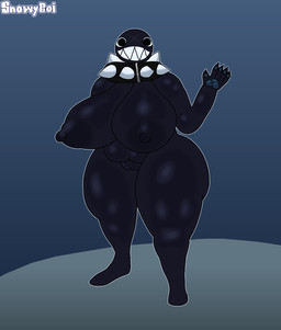 5_fingers accessory anthro areola belly big_areola big_breasts big_collar big_eyes big_mouth_(anatomy) big_nipples biped black_areola black_body black_breasts black_collar black_eyes black_nipples black_scar blue_background bottomless bottomless_anthro bottomless_female breasts clothed clothing collar curvy_figure dark_areola dark_body dark_nipples detailed_background digitigrade erect_nipples facial_scar feet female female_anthro fingers front_view genitals glistening glistening_areola glistening_arms glistening_belly glistening_body glistening_breasts glistening_legs glistening_nipples glistening_thighs grin hand_on_hip huge_areola huge_breasts huge_nipples huge_thighs humanoid_hands innie_vulva mature_anthro mature_female monotone_body monotone_breasts nipples not_furry nude nude_anthro nude_female nude_humanoid plump_labia pose scar sharp_teeth simple_background simple_eyes slightly_chubby slightly_chubby_female slightly_chubby_humanoid small_head smile solo spiked_collar spikes standing straight_legs teeth thick_thighs three-quarter_view topless topless_anthro topless_female voluptuous voluptuous_female voluptuous_humanoid vulva white_sclera wide_hipped_female wide_hipped_humanoid wide_hips x_scar snowyboiwhomakestuff mario_bros nintendo gigi_(thecoatl034) chain_chomp humanoid 2026 colored digital_drawing_(artwork) digital_media_(artwork) full-length_portrait hi_res portrait shaded